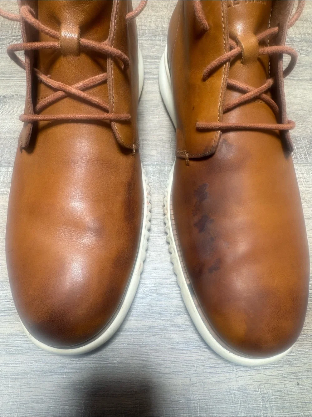 Cole Haan Tan Brown Leather Chukka Boots with White Sole